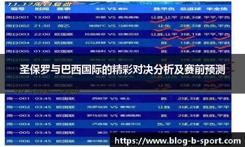 圣保罗与巴西国际的精彩对决分析及赛前预测